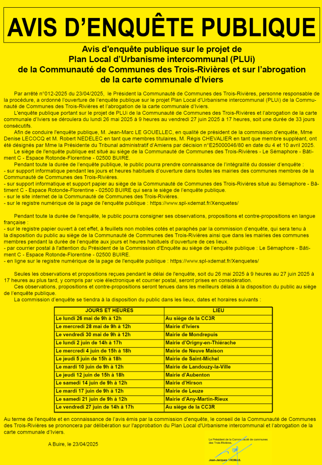 Avis d'enquête